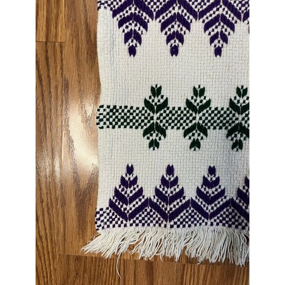 Embroided Yarn Blanket Green Purple Diamond Leaf 50 x 58 in plus Fringe - Picture 7 of 13